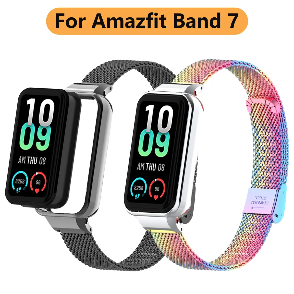 Metal Watch Band For Huami Amazfit, Band 7,  metal stainless steel, metal protective case For Huami Amazfit Band 7 replace strap