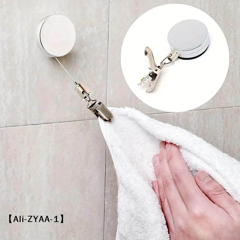 【A】1/2/4pcs Retractable Towel Rack Automatic Rebound No Drilling Self-Adhesive Wall-Mounted Hand Towel Holder With Strong Clips