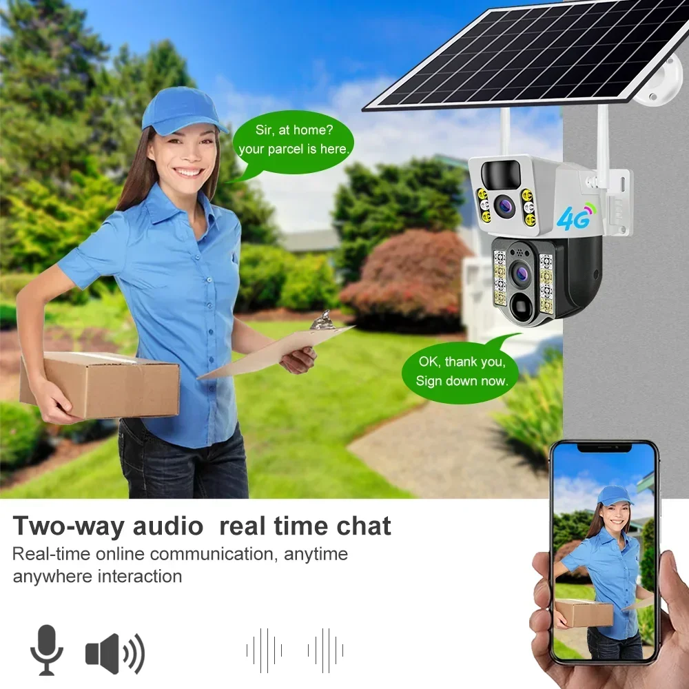 4K Solar Camera 4G SIM Card Dual Lens 8MP HD Night Vision IP CCTV Surveillance PTZ PIR Human Detection Alarm Waterproof WIFI Cam