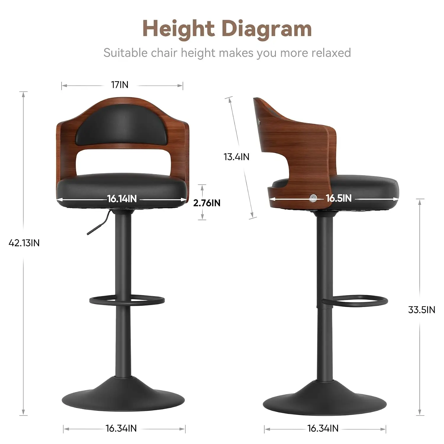 Bar Stools Set of 4, Faux Leather Swivel Bar Stools, Adjustable Counter Height Upholstered Bar Chairs, Customized