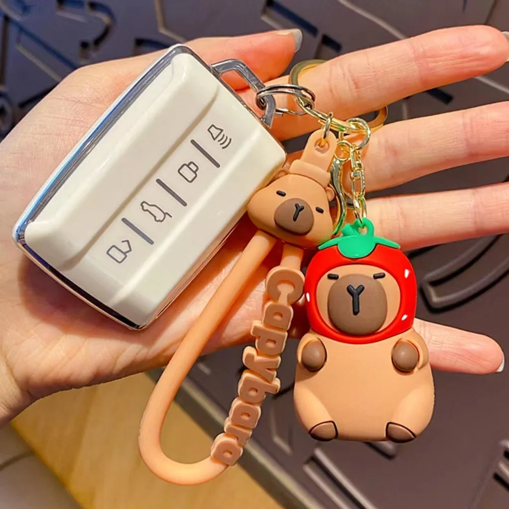 Cartoon Capibala Keychain Capybara Doll Key Chain Cute Guinea Pig Animal Keyring For Men Women Car Pendant Gift Accessories