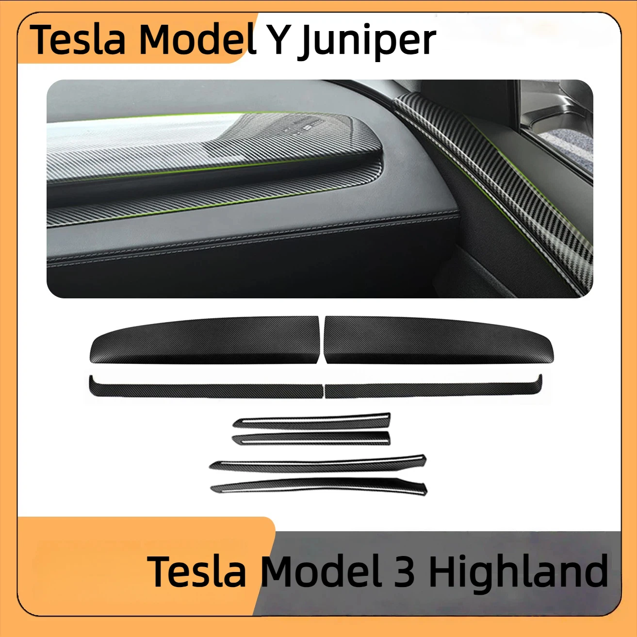 

For Tesla Model Y/3 Segmented Dashboard Car Interior Trim Modified Carbon Fiber Glossy Black Trim Anti-Scratch Accessories