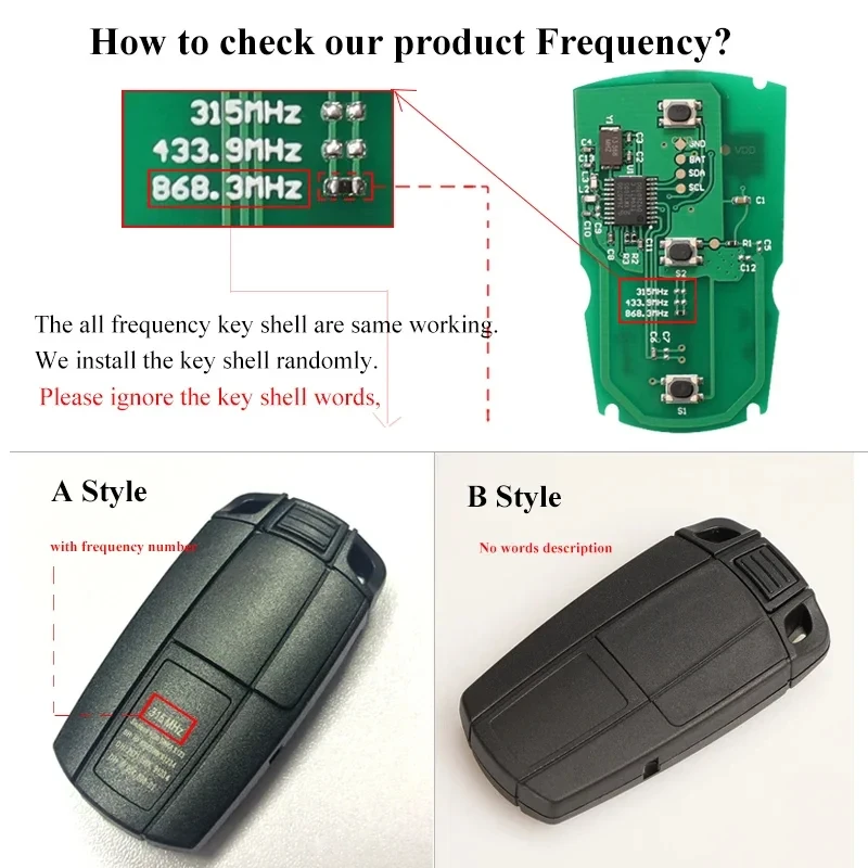 JsHonYu Lot CAS3 CAS3+ System 315MHz 868MHz FSK PCF7945 Chip Smart Remote Key Fob for BMW 3 5 Series X5 X6