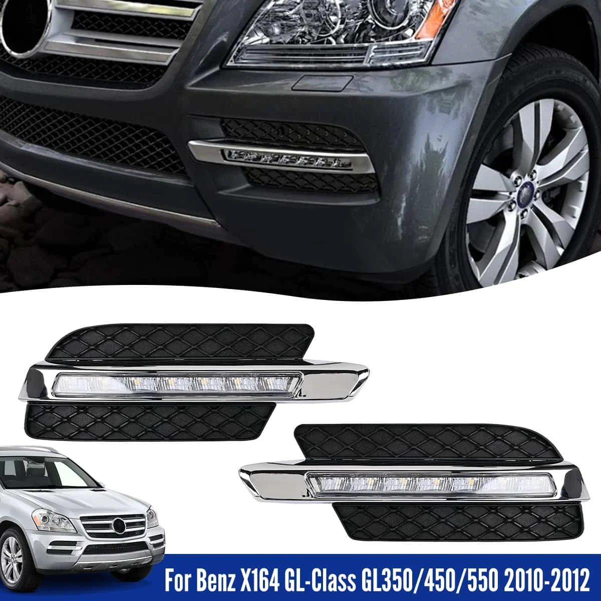 

1pair Car DRL Daytime Running Light Front Bumper Fog Light Lamp Cover For Benz X164 GL-Class GL350/450/550 2010 2011 2012