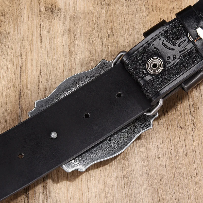 Herren- und Damenbekleidung – PU-Ledergürtel im Western-Cowboy-Stil – Vintage-Gürtel mit bedruckter Schnalle für Jeans – Detail 8