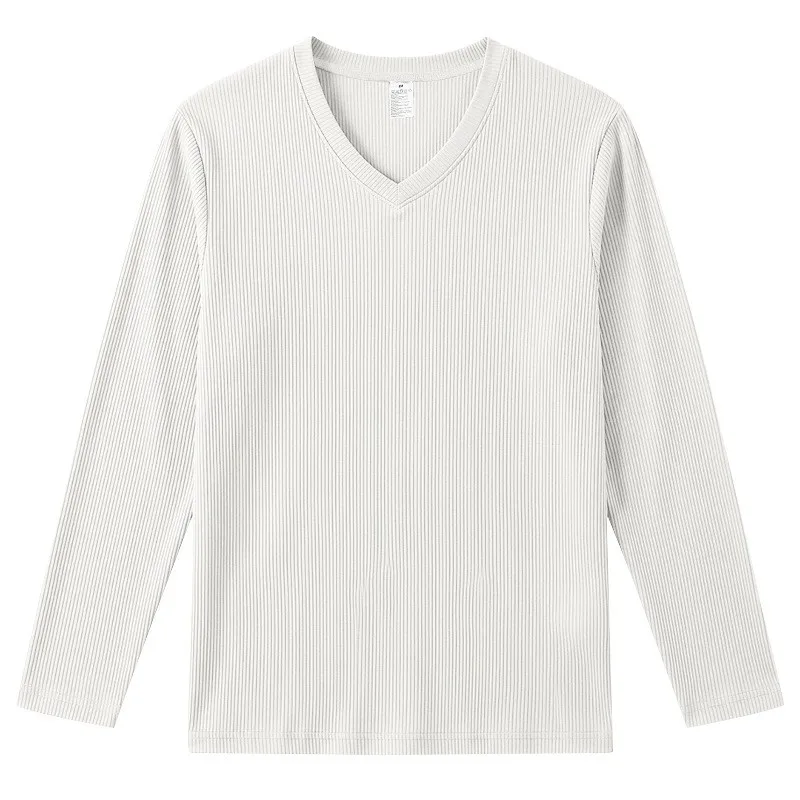 Herren Einteiliges Herbst- und Winter-Unterhemd mit V-Ausschnitt, Lässiges Loses Strick-Langarm-T-Shirt, Weiches und Dehnbares Basic-Layering-Oberteil – Detail 7