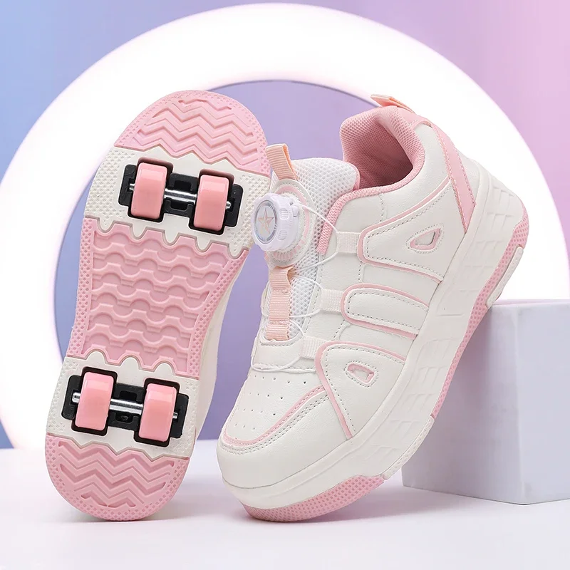 Picture 5: Children 4 Wheels Roller Shoes Rotary Lacing Deformation Skate Sneakers Breathable Casual Skating Shoes Size 29-40