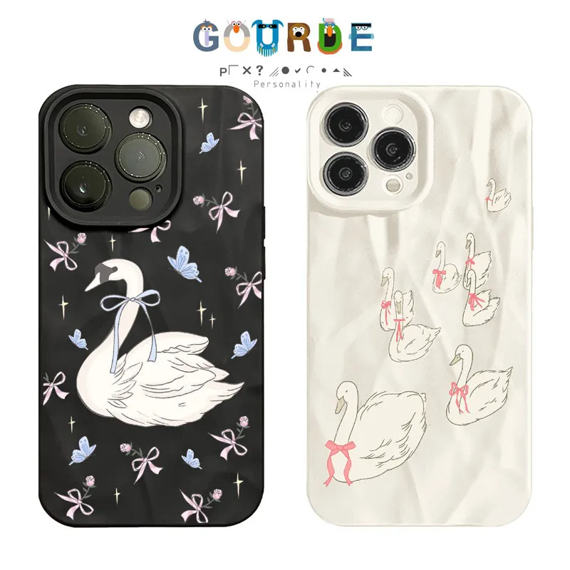 Gourde Aesthetic Noble Swan Pleats Matching Phone Case for IPhone 16 15 14 12 13 11 Pro Max IP 7 8 Plus Iphon X XS XR XsMax