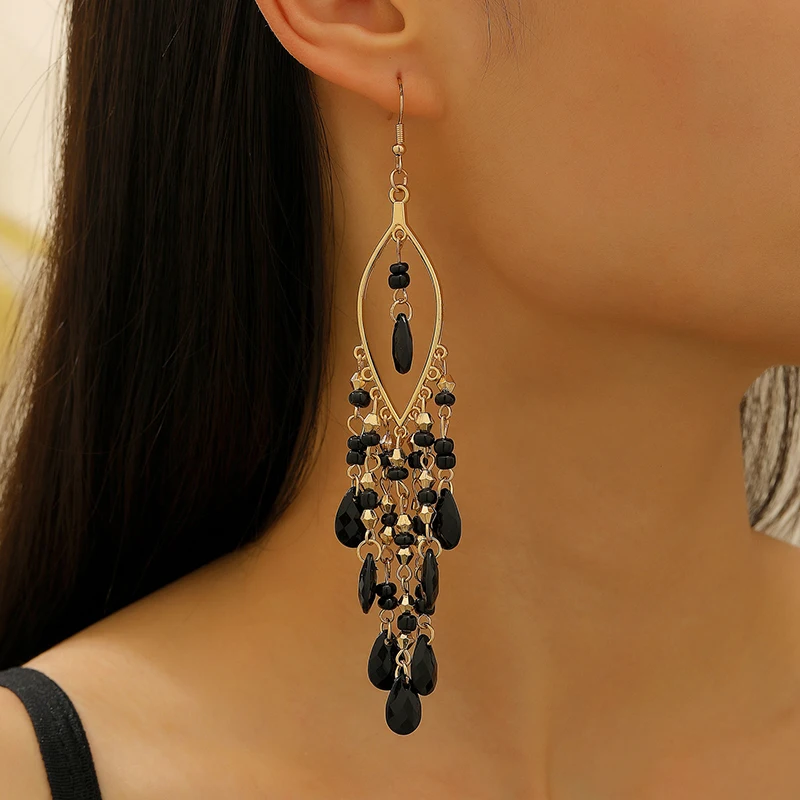 Ethnische Lange Acryl Wasser Tropfen Ohrringe für Frauen Retro Boho Gold Farbe Hohl Quaste Ohrringe Bijoux Femme Zubehör – Detail 20