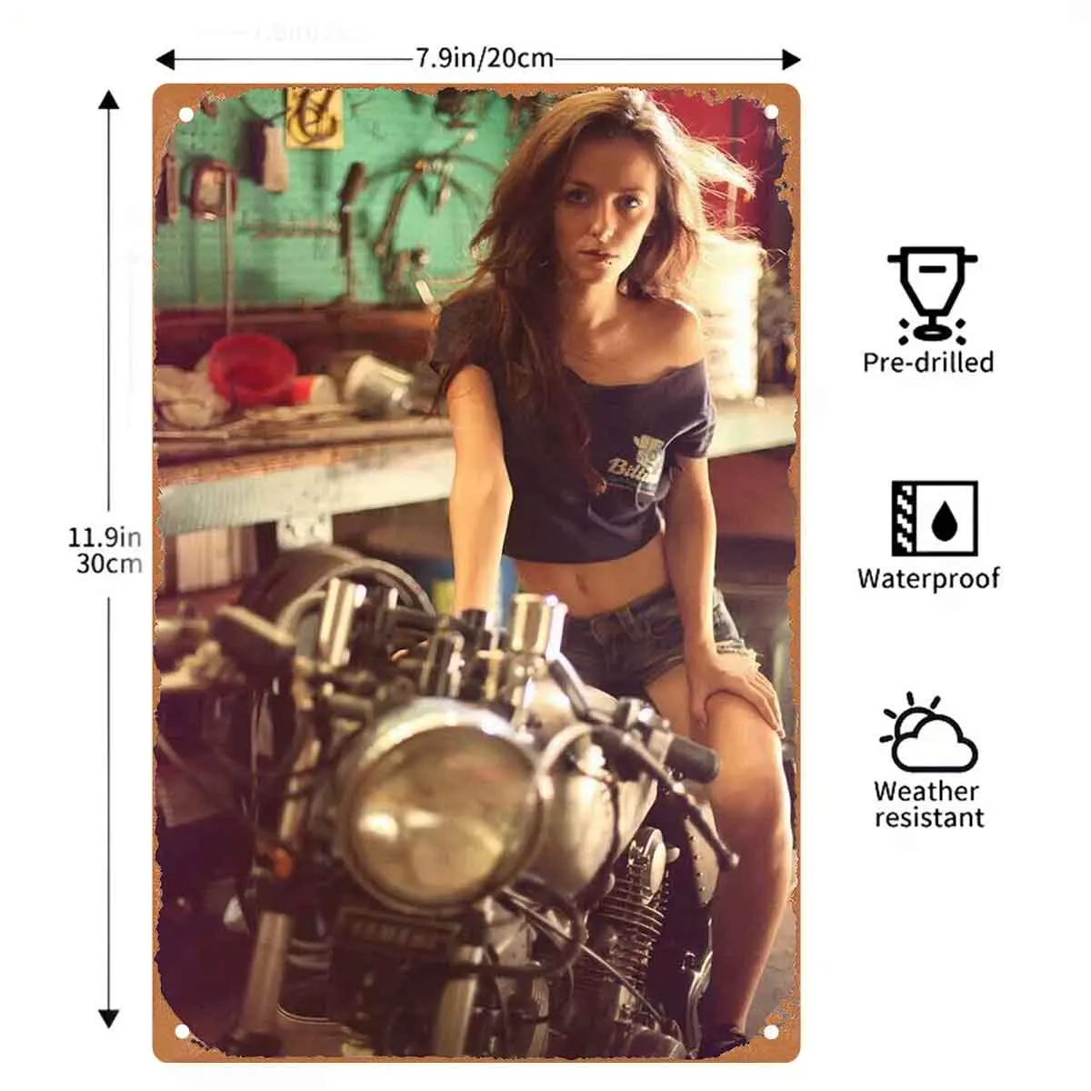 Racer Beauty in Helmet with a Sharp Stare Vintage Metal Wall Sign Decor