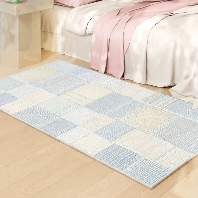 VIKAMA Contemporary Azure White Sand Abstract Band Runner Rug Understated Sleeping Space Room Accent Snug Robust Soft Durable