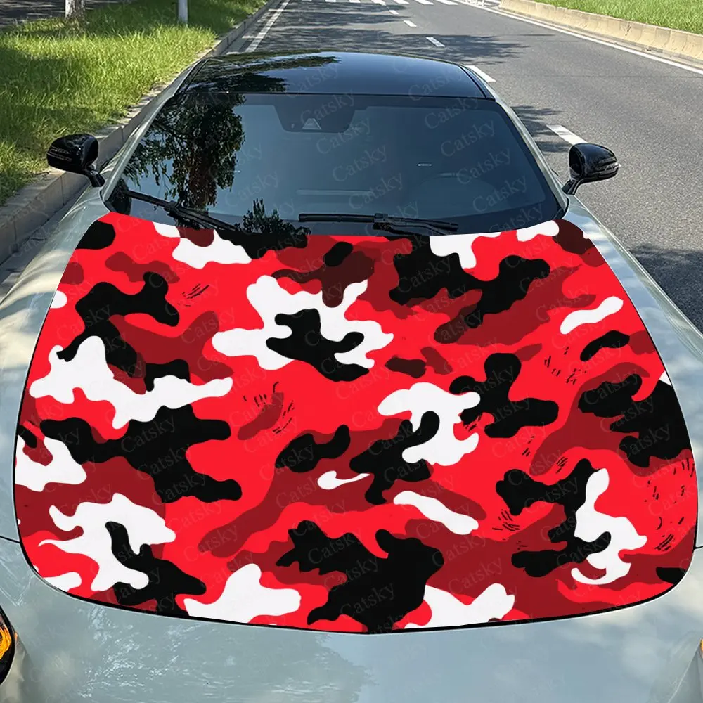 Red Camouflage Pattern Car Hood Decal - Durable Self-Adhesive PVC Sticker For Cars, And Trucks, Vehicle Hood Decoration