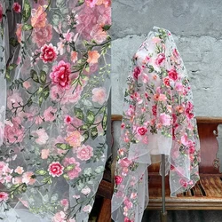 Mesh Embroidered Fabric Dress Fashion Apparel Sewing Fabric for By The Meter Diy Material Wholesale Cloth