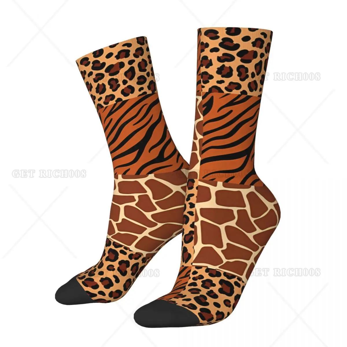 Leopard Giraffe Tiger Print Kawaii Socks Shopping Cartoon Pattern Socks for Men Women Adults One Size