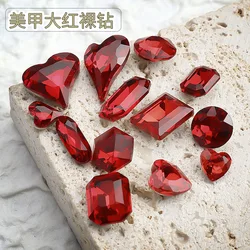 20PCS Sparkle Ice Translucent Big Red Sharp Diamonds Crook Love Heart Square Nail Art Rhinestones Decorations Manicure Ornaments