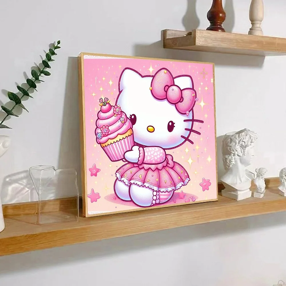 Cute Hello Kitty Paint By Numbers Kit Adults Beginner DIY Frameless Canvas Stress Relief Home Wall Decor Craft Birthday Gift
