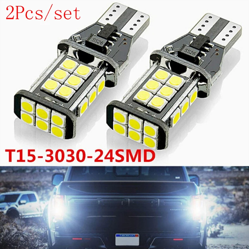 

2Pcs T15 W16W 24 SMD 3030 921 912 LED Car Backup Reverse Light Bulb White