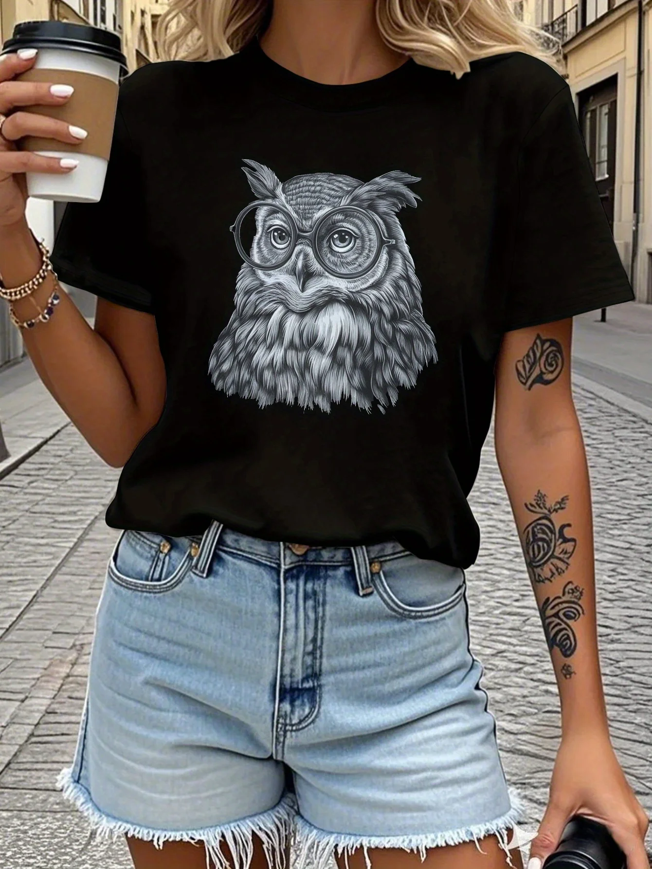 

Teediy Intricately Detailed Owl with Glasses Pure Women'S T-Shirt Comfort Fit