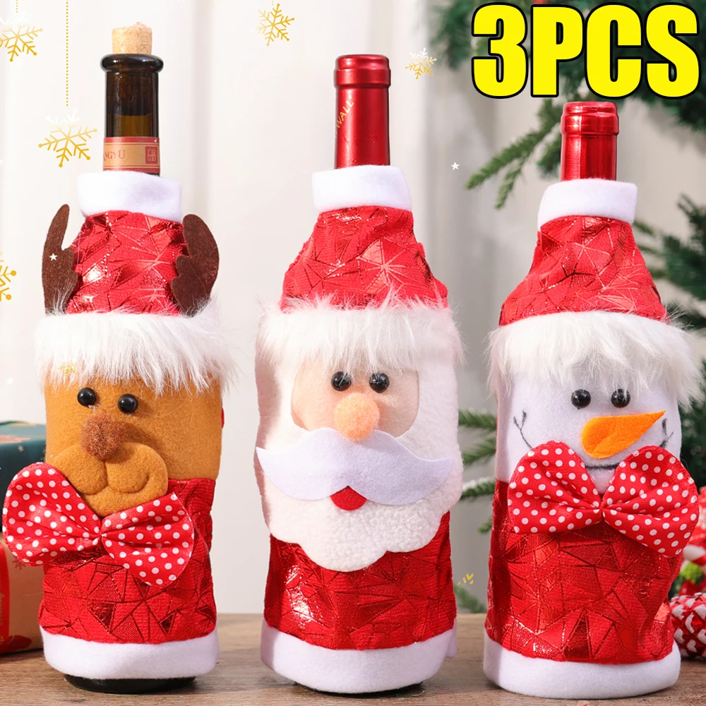 3/1PC Christmas Wine Bottle Cover Fabric Cartoon Santa Claus Elk Bottles Clothes Home New Year Party Dinner Table DIY Decoration