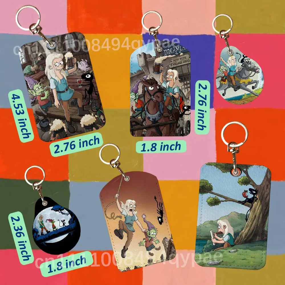 D-Disenchantment Bean Luci 1PCS Leather Card Holder Keychain Door Lock Access Tags ID Card Case Access Card Bag Key Tag Ring