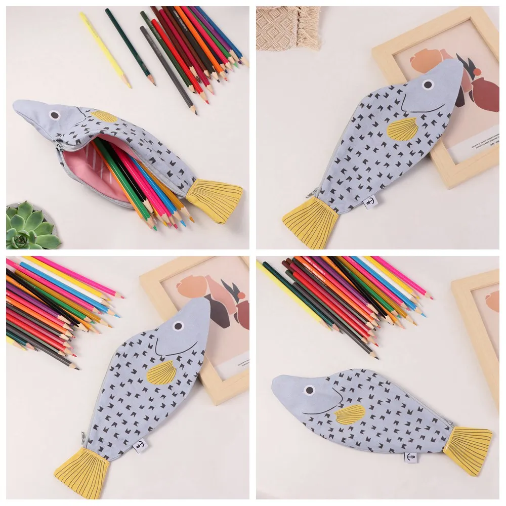 Novelty Creative Fish Pencil Bag Funny Simulated Stationery Storage Bag Large Capacity Cute Pencil Case Birthday Gift