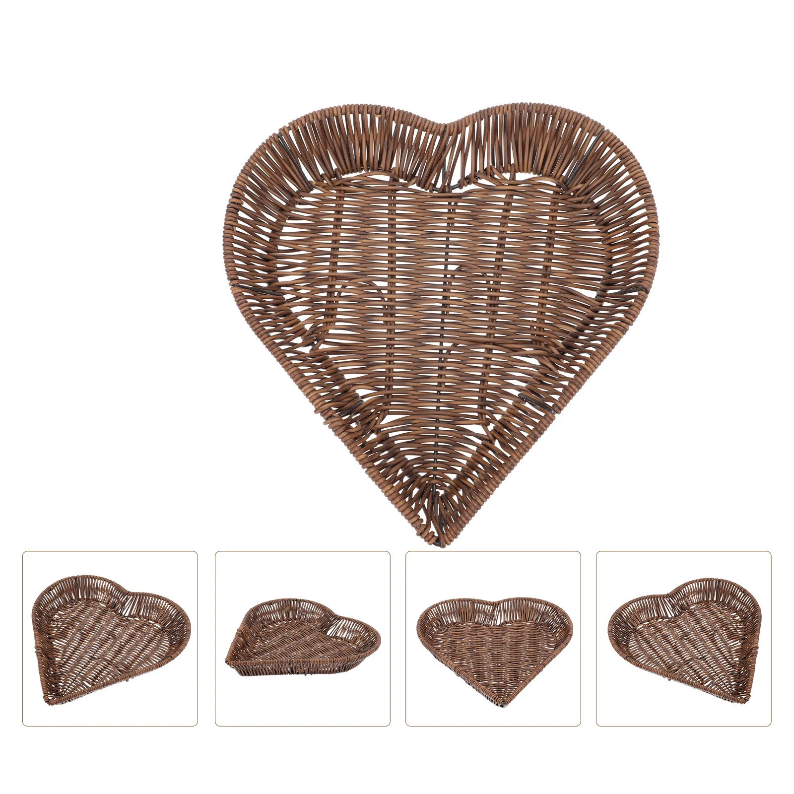 

1Pcs Heart-Shaped Decorative Imitation Rattan Basket Creative Storage Holder Fruit Bread Holder Desktop Basket