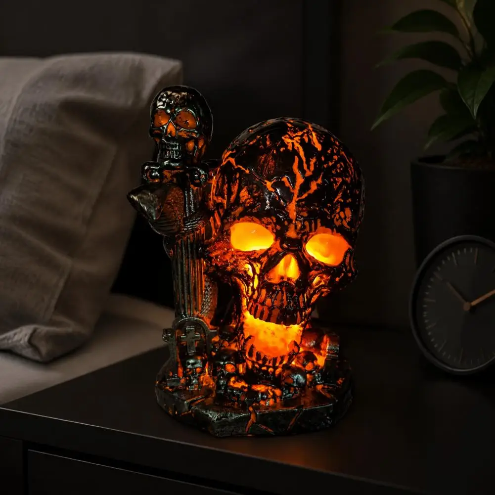 Halloween Table Lamp Witchy Room Accessories Skull Table Lamp Halloween Decor Glowing Skeleton Resin Figurine Night Light - view 3