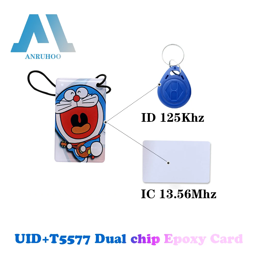 

5PCS UID T5577 Smart Dual Chip Epoxy Card RFID Rewritable Badge 13.56Mhz Copier Clone NFC Token 125Khz Duplicator Copy Tag