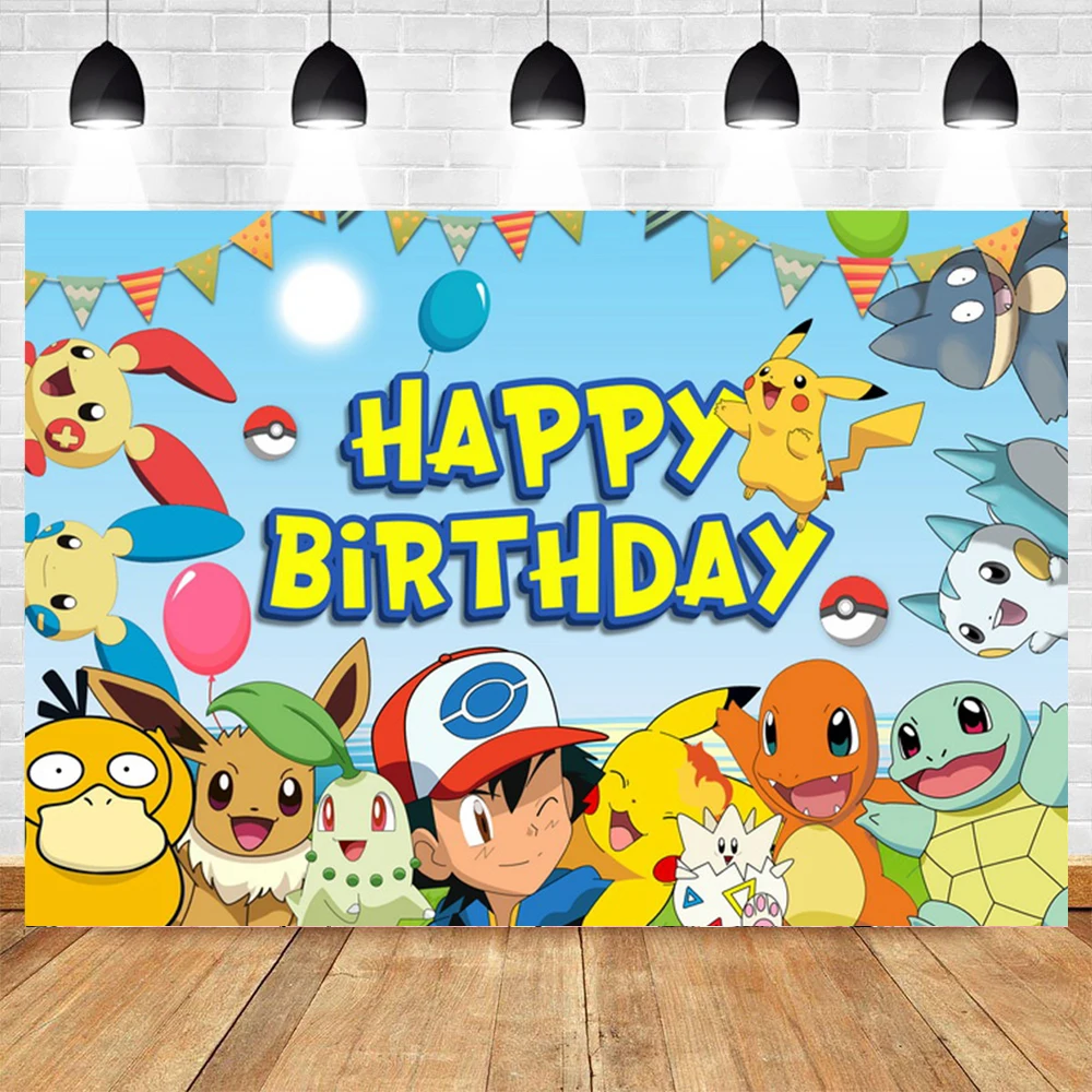 Pokemon Birthday Party Background Decoration Banner Children Baby Boy Girl Shower Pikachu Animation Photography Background Props