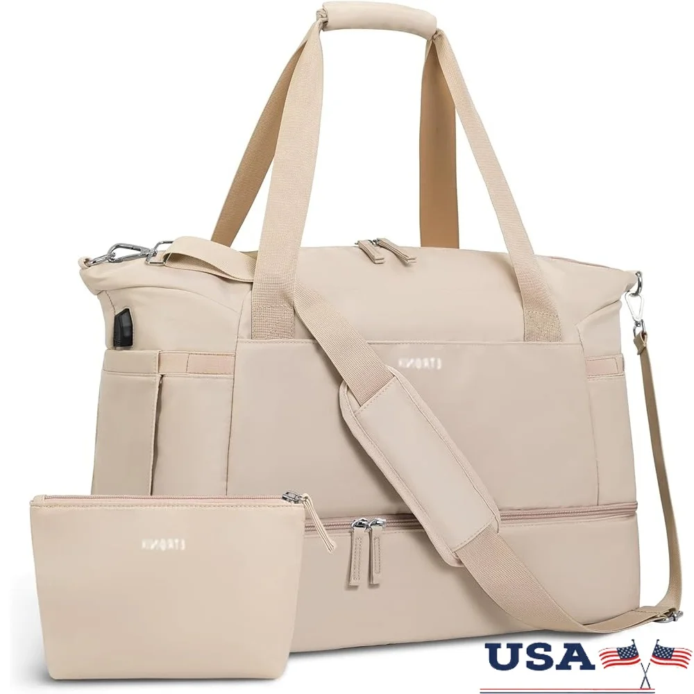 

Gym Bag Women Overnight Duffel Bag Travel Weekender Bag with Shoes Compartment Wet Pocket USB Charging Port and Makeup Bag