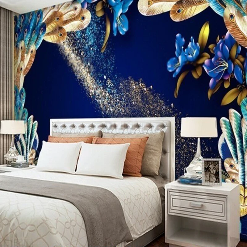 Modern luxurious and grand peacock flower TV home decoration bedroom background wall