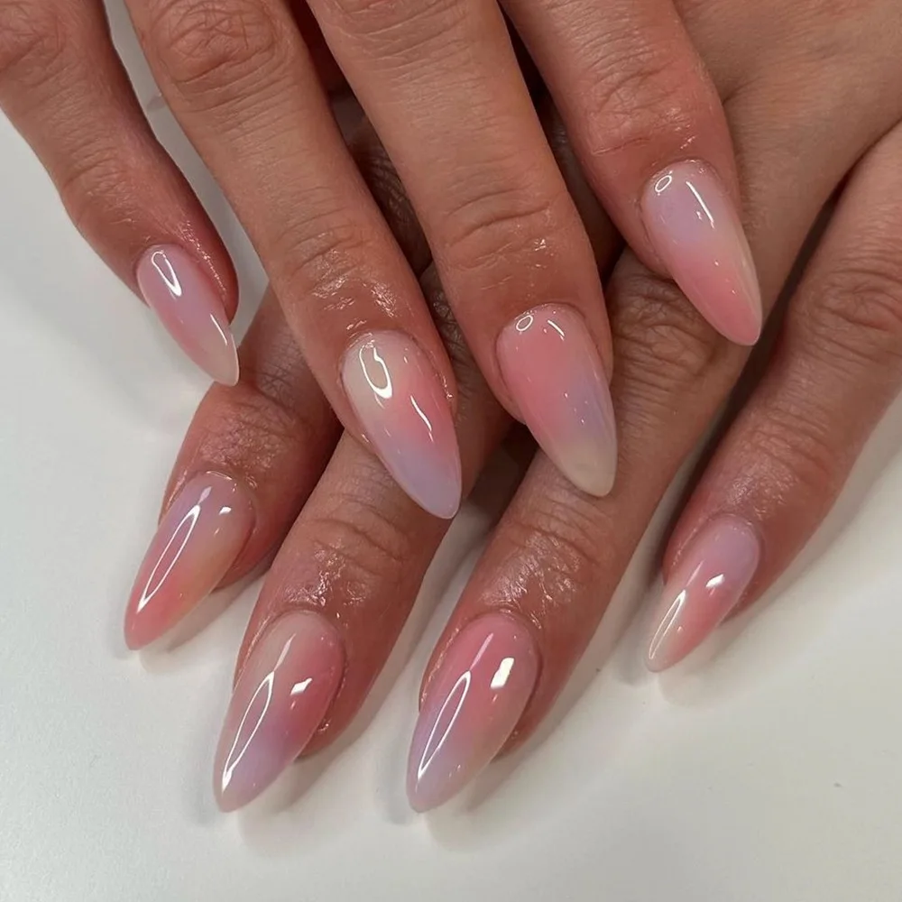 24Pcs Ballerina Almond Fake Nails with Glue Minimalism Nail Design White Gradient Full Cover Press on Acrylic Nail Manicure Tips image 5