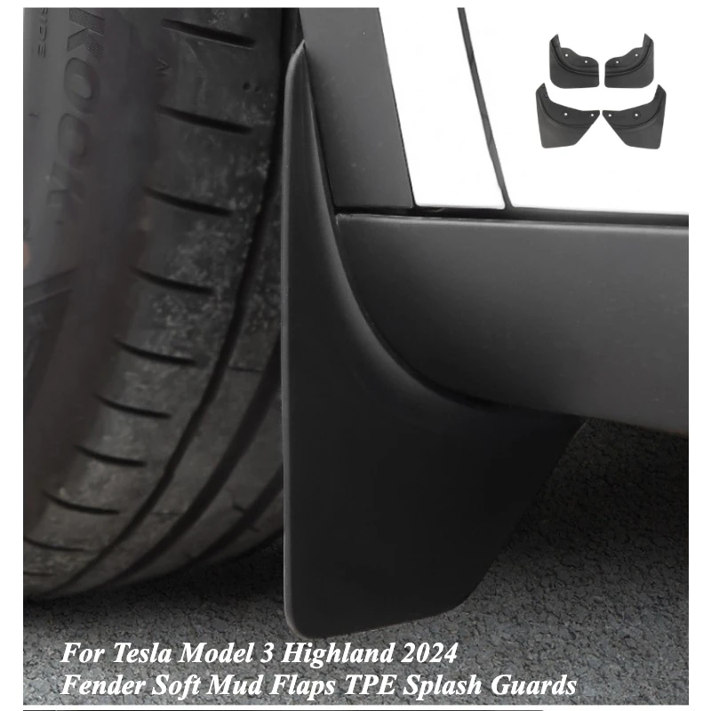 

For Tesla Model Y 3 Highland 2024 Fender Soft Mud Flaps TPE Splash Guards Shields No Drilling Installation Front Wheel