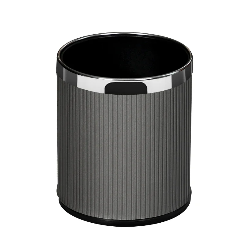 Luxury Style Commercial Office Home use 10L Waste Bin Leather Surface with Metal edge Double Layer Garbage Bin Trash Can