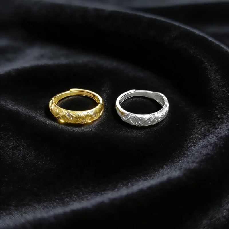 

925 Silver Zircon Weaving Sensation Surface Round Rings for Women Trendy Opening Fine Jewelry Minimalist Accessories