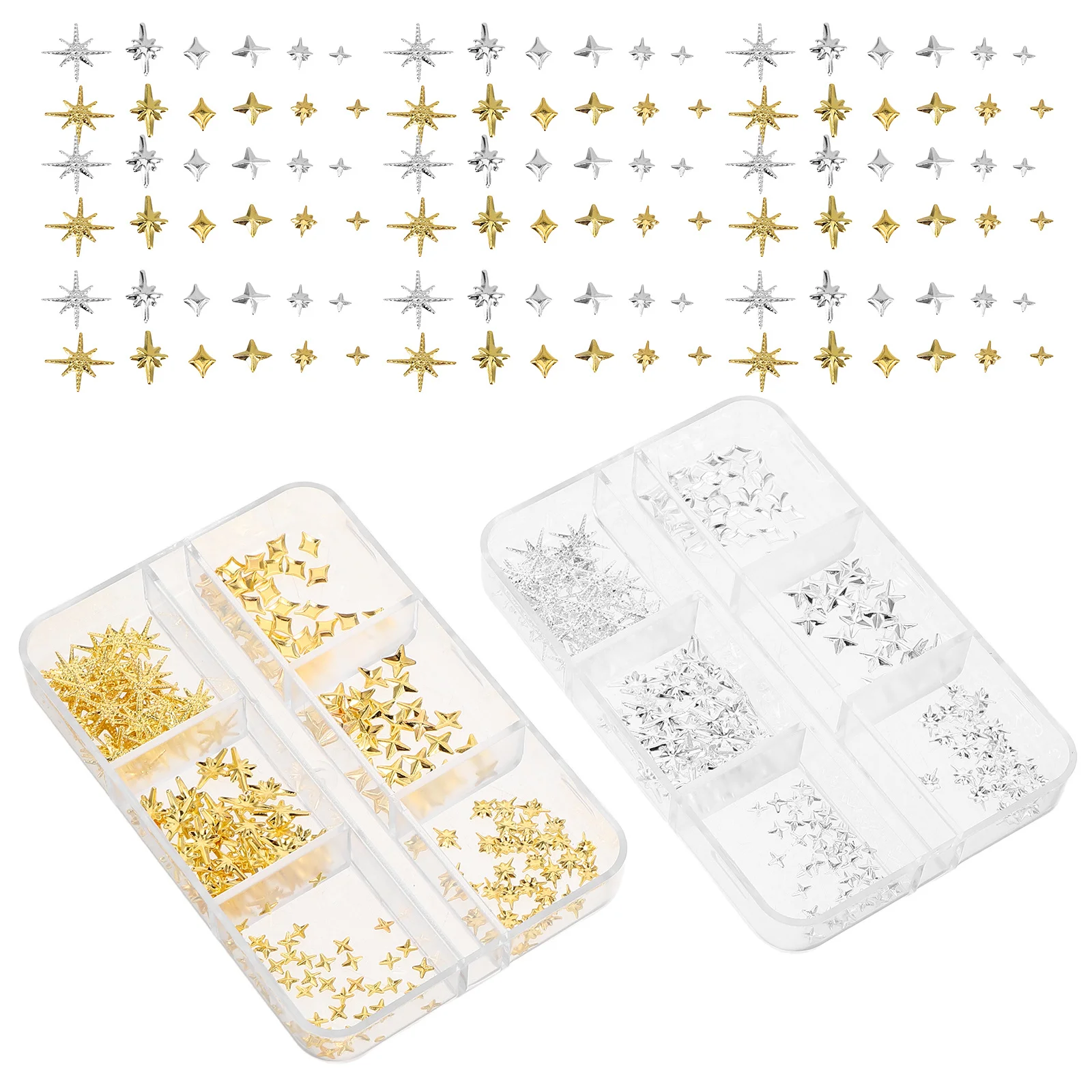 

2 Boxes Nail Charms Metal Star Shaped Golden Silver Studs Nail Decoration DIY Manicure Accessories Women Jewelry Supplies