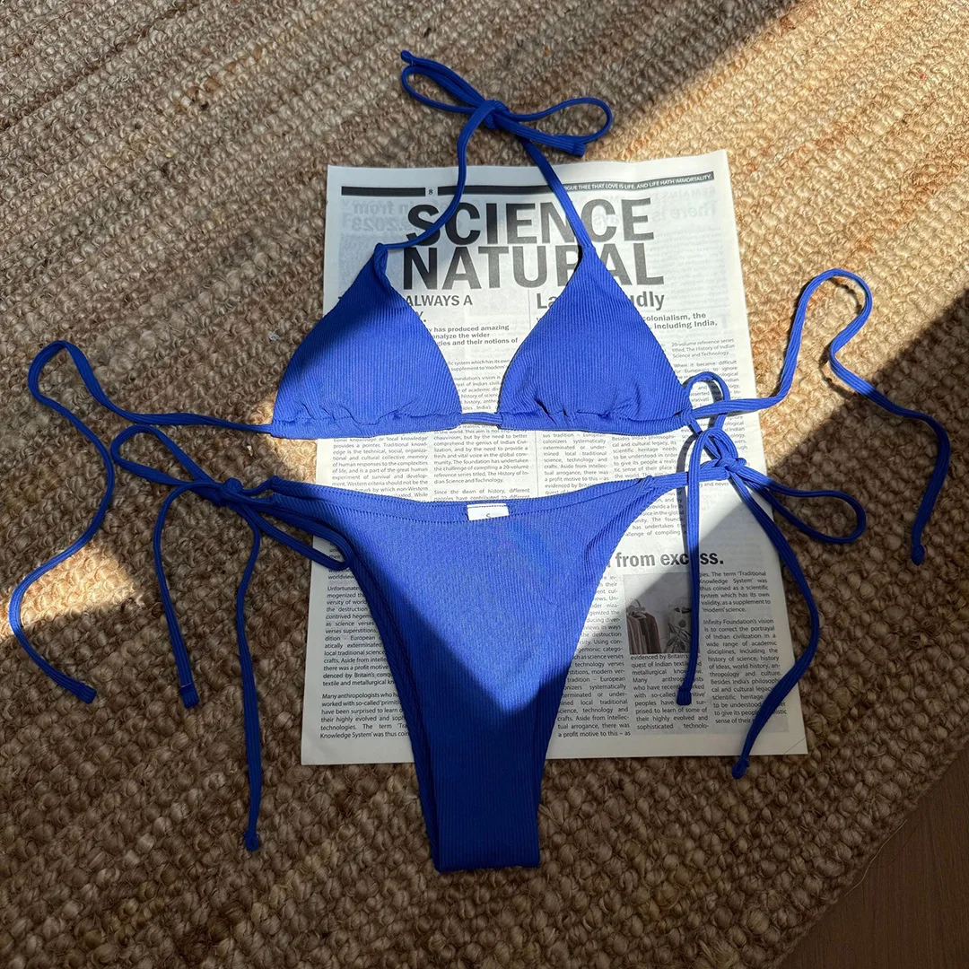 Neuer, gerippter Bikini mit Neckholder, 13 Farben, Damen-Badeanzug, zweiteiliges Bikini-Set, gepolsterter Badeanzug, Badebekleidung, Modell V4085C – Detail 40