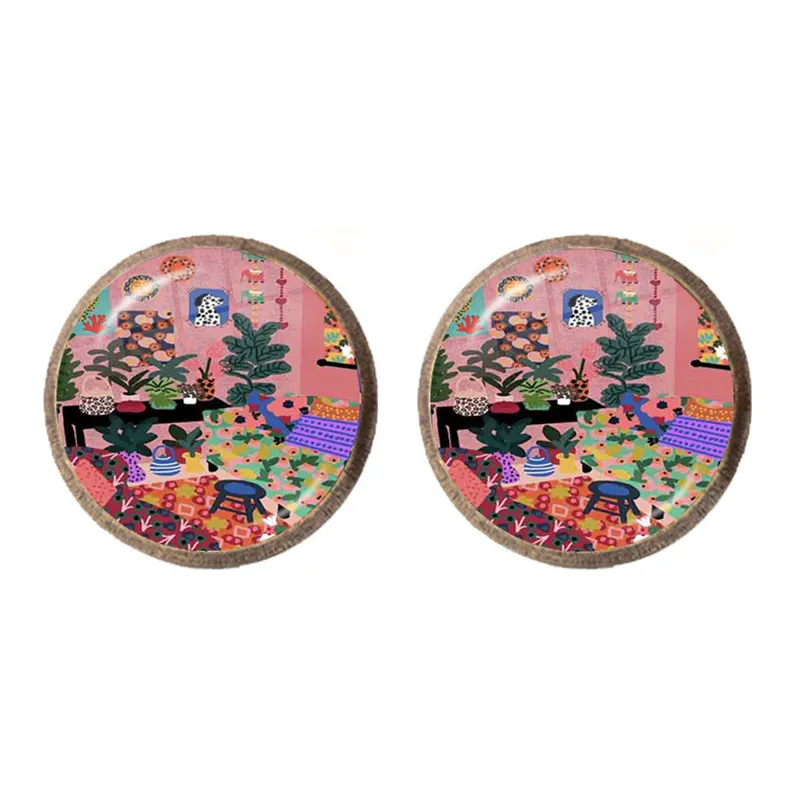 Classic Girls Lily Earrings Lily Inspired Colorful Floral Earrings Handmade Stud Earrings Florals Fashion Glass Cabochon Jewelry