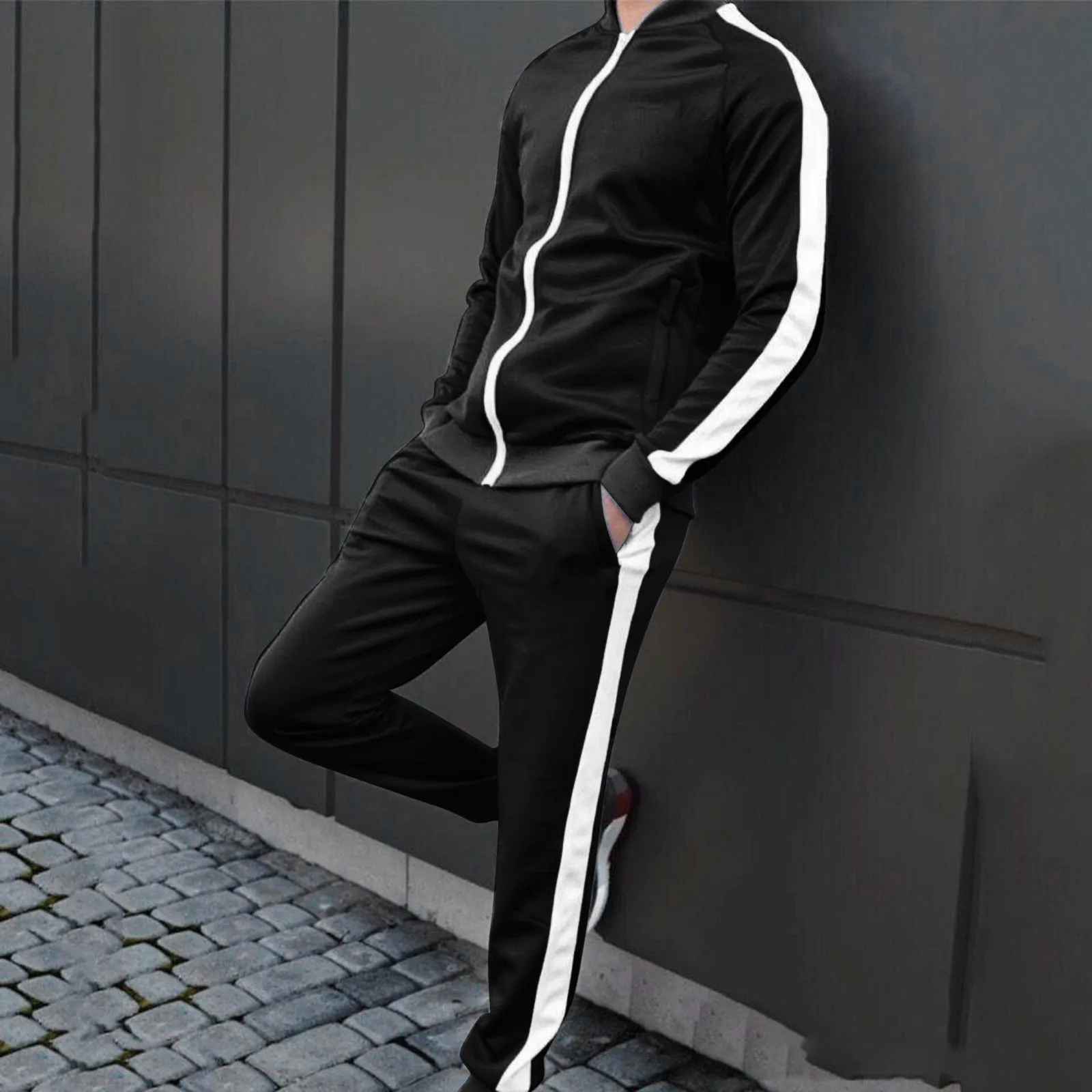 New 2024 Spring Autumn Men\'s Set Sport Suit Male Clothing Solid Thick Hoodies+ Pants Sweatshirt Sportswear Tracksuit For Men