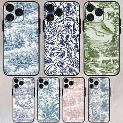 Toile De Jouy Pattern Phone Case For iPhone 8 11 12 13 Pro 14 15 Mini X XR XS max Plus Shell