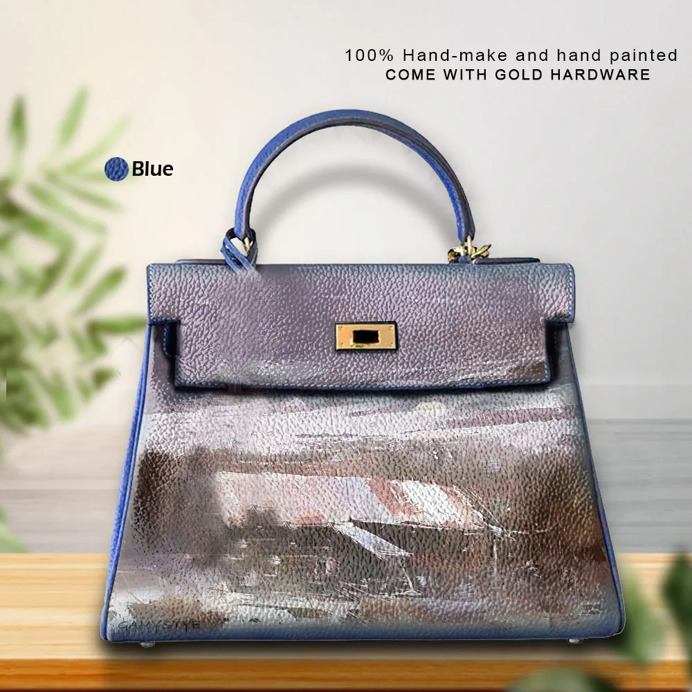 

Draw Beautiful Snowy House Customize Art Bags 100% Real Cowhide Leather Ladies Tote Handbags Messenger Shoulder Bag For women