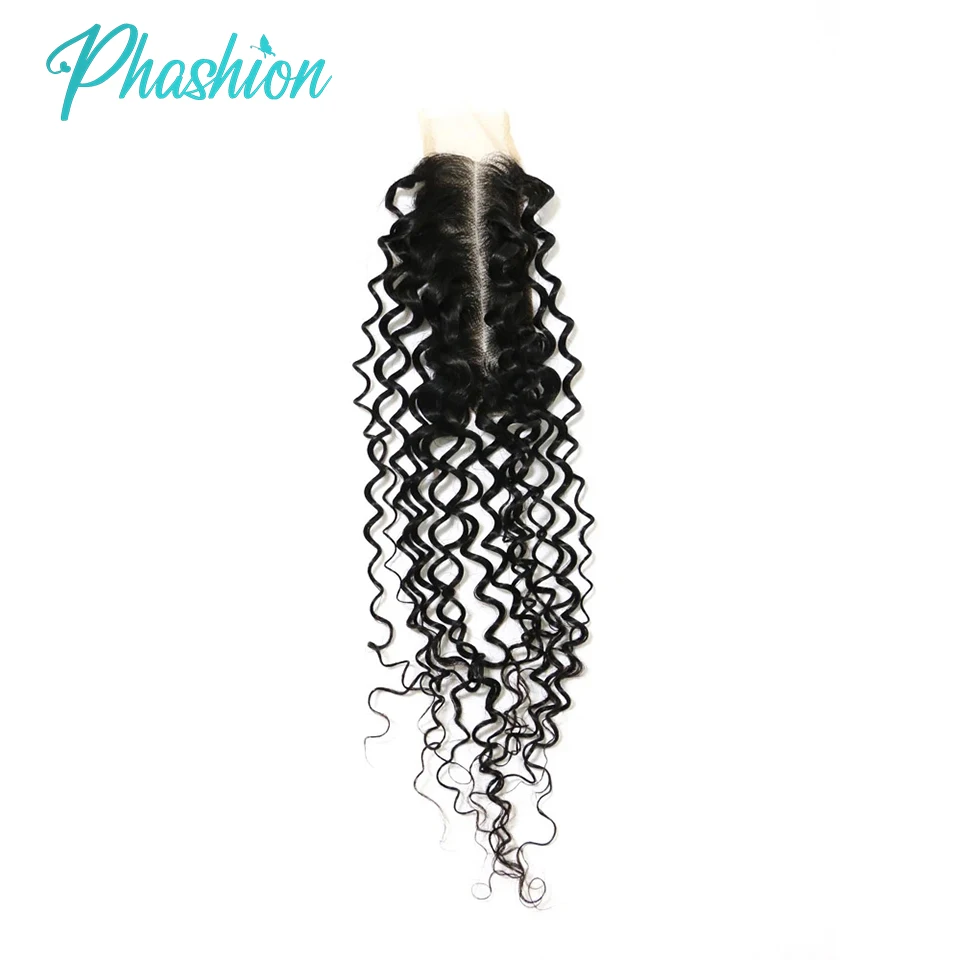 Faisceaux de cheveux humains brésiliens bouclés crépus avec fermeture en partie profonde, tissage et fermetures souples caution Curl, transparent HD, 2x6