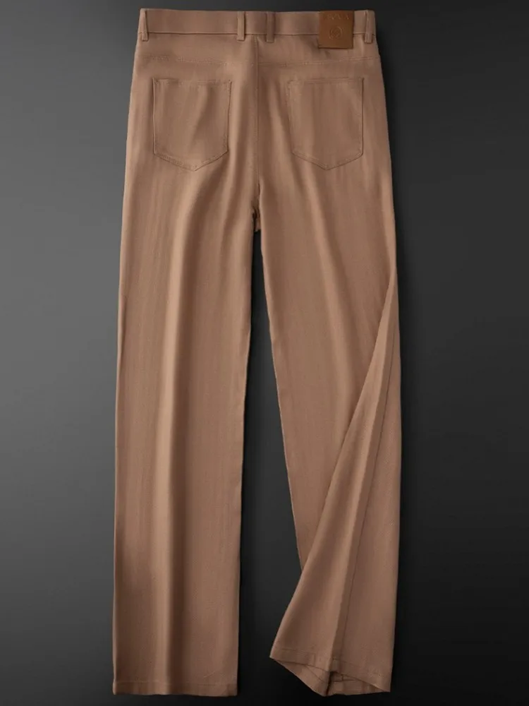 Summer Mens Solid Color Mid Waisted Straight-Leg Pants Business Casual Pant Pocket Ankle Length Trousers Hot Sale Fashion Males