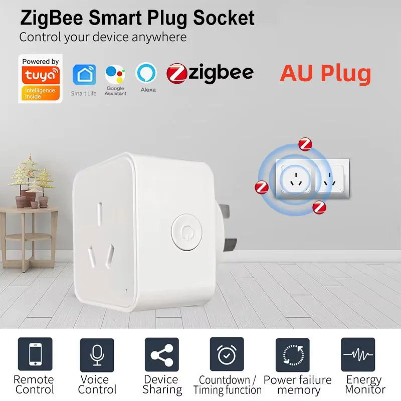 

Tuya Smart ZigBee AU New Zealand Power Plug 16A Socket Energy Monitor Timing Remote Control Supports Alexa Google Home