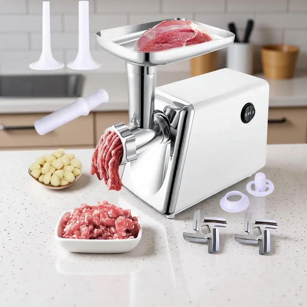 

Electric Meat Grinder, Multifunctional Household Food Processing Machine, Stainless Steel White