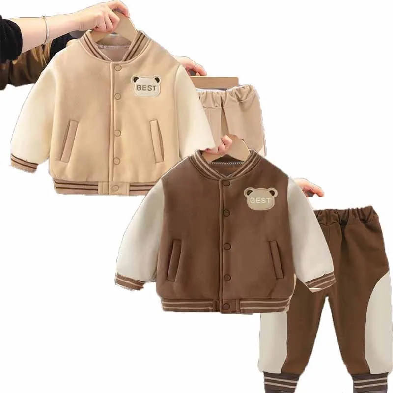 2024 New Boys Baseball Sets Girls Casual Sports Suit Spring Autumn Children Letter Tops Tracksuit Pant 2Pcs Outfits12M-4 Years