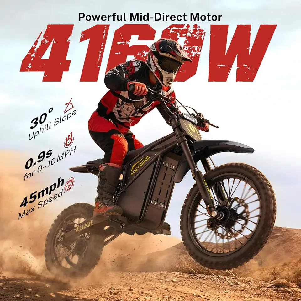 Electric Dirt Bike with 4160W Motor 1352WH Battery, Up to 50 Miles Range, 14"/12" Fat Tire Electric Bike with Hy image 5