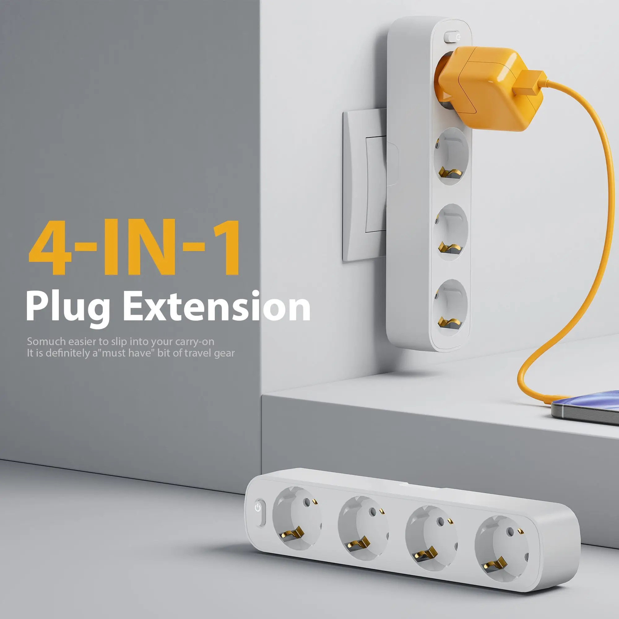 Wall Socket Extender with 2 3 4AC Outlets  Ports EU Plug Power Adapter Overload Protection Switch for Home/Office