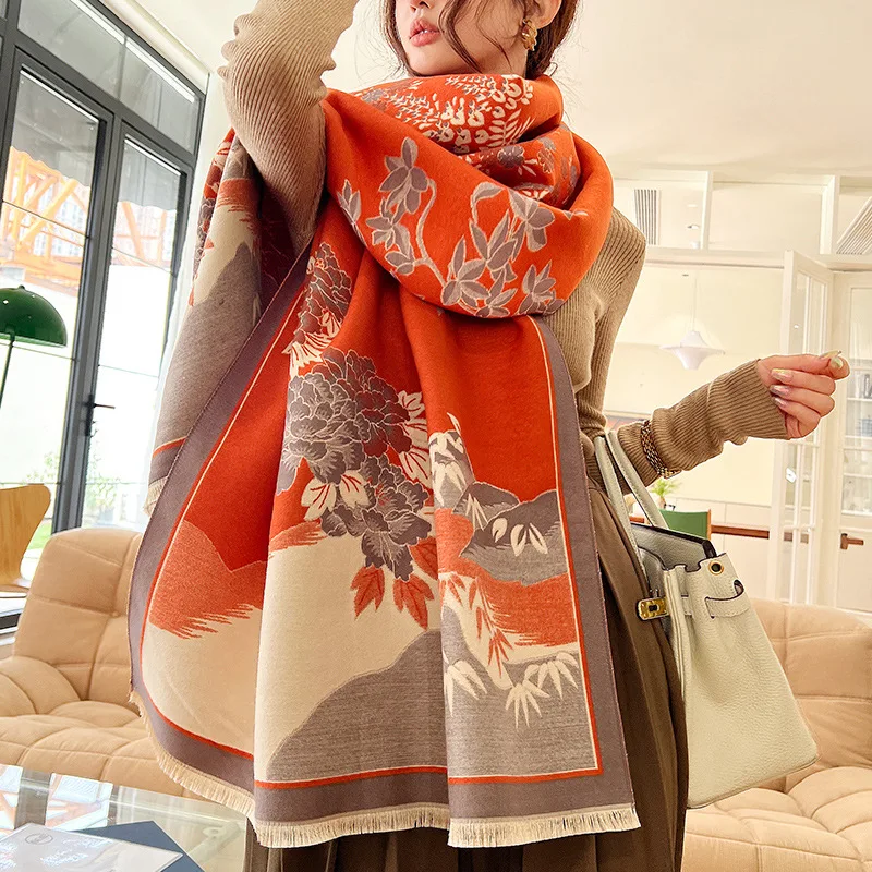 Winter Casual Warm Blanket Cashmere Scarf New Brand Thick Shawl Pashmina Wraps Bufanda Print Travel Poncho Stoles Echarpe