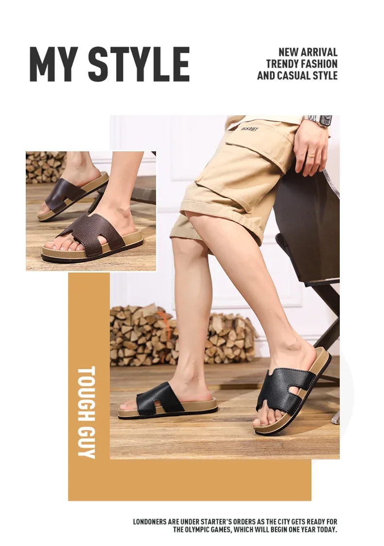 Modische schwarze Herren-Slipper, bequeme, weiche Plateau-Slipper für Herren, Designer-Freizeitslipper, Outdoor-Strandschuhe, Herren-Slides – Detail 3